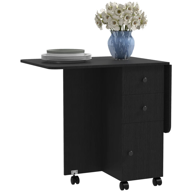 Multi-Storage Six-Person Drop Leaf Dining Table in Distressed Black Finish
