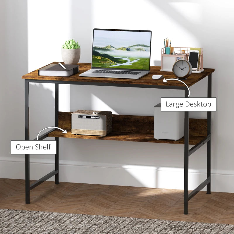 Rustic Brown 2-Tier Computer Desk - 100 x 60 cm - Stylish Home Office Furniture for Productivity