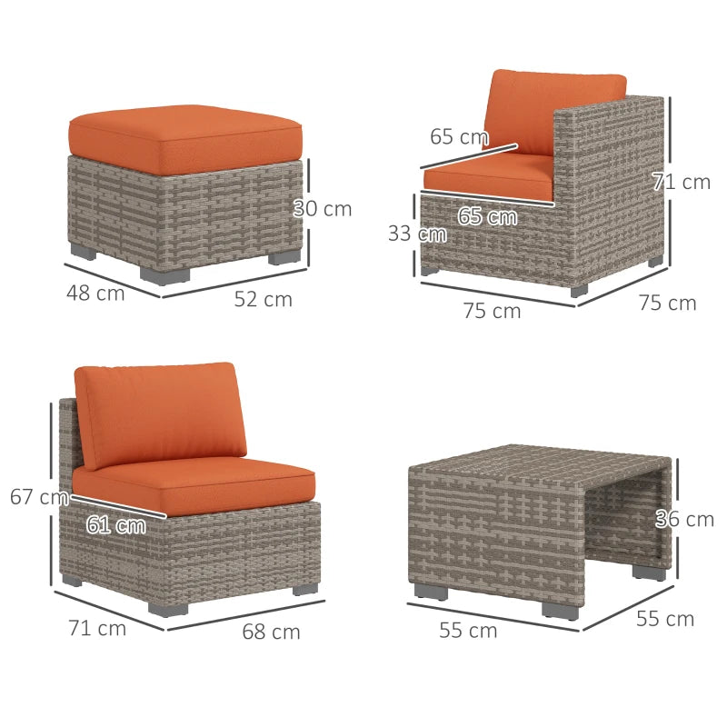 8-Piece Rattan Garden Furniture Set with Orange and Grey Cushions