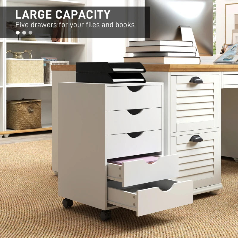 Modern White Five-Drawer Filing Cabinet for Home Office Storage - Stylish and Functional Organization Solution