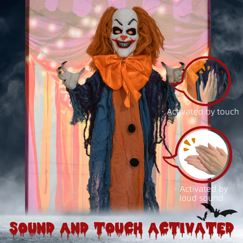168 cm Life Size Scary Animated Circus Clown with Light Up Eyes & Moving Arms - Halloween Party Decoration
