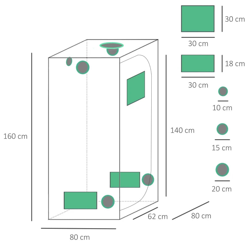 Black Hydroponic Grow Tent with Adjustable Vents, 80x80x160cm