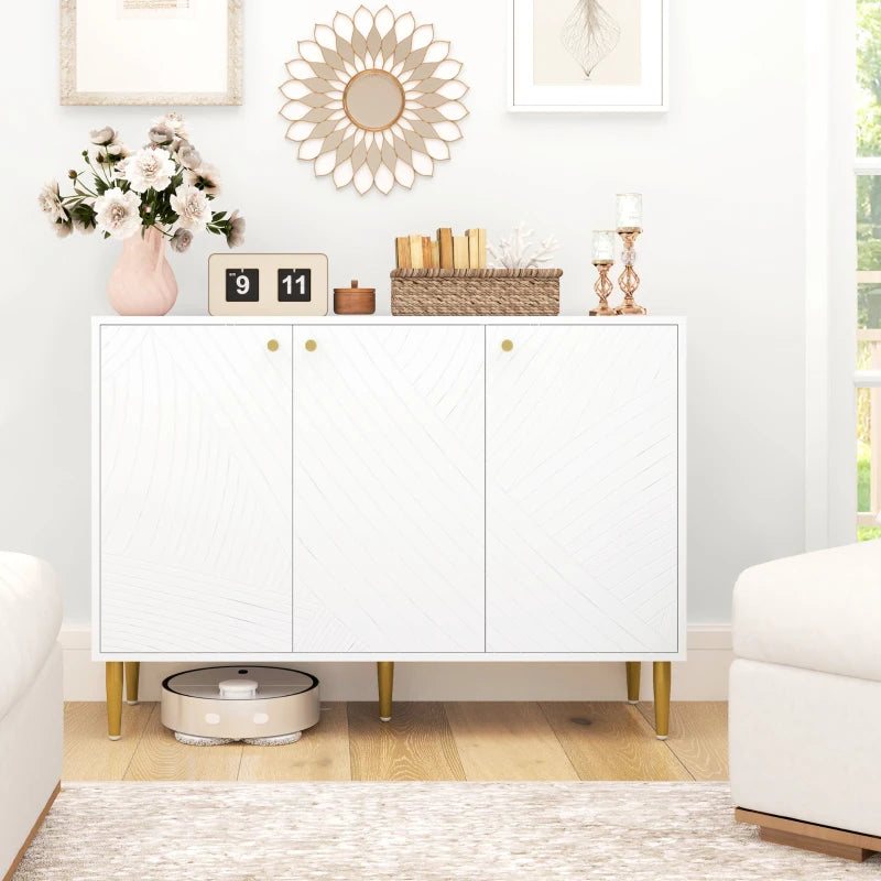 Elegant White and Gold Two-Cupboard Sideboard for Stylish Storage