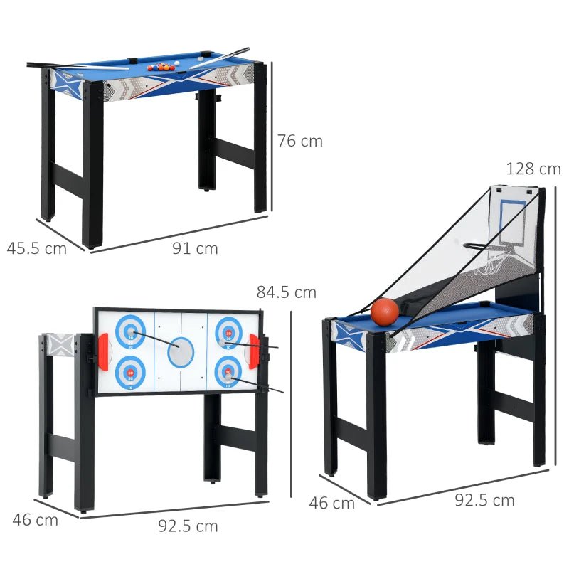 5-in-1 Multi Games Table for Family Fun with Pool Table Tennis Basketball Hockey Archery Blue