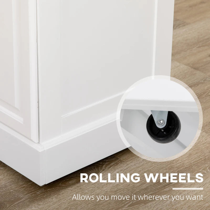 Rolling Kitchen Island Cart with Storage - Rubber Wood Top, Towel Rack & Drawer - White Serving Cart for Home