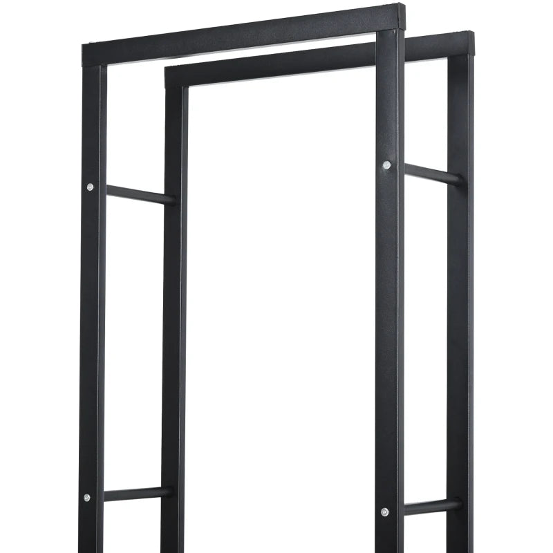 Tall Metal Firewood Log Holder Rack - Indoor Outdoor Fireplace Wood Storage Shelf, Rust-Resistant, Black, 40W x 25D x 150H cm