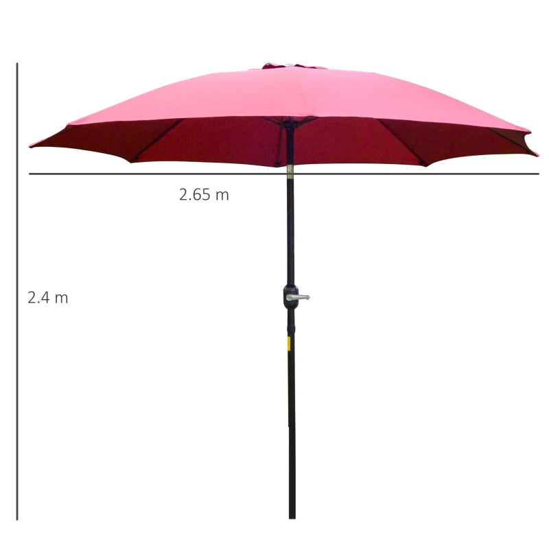 Red 2.7M Tilting Garden Parasol Umbrella with Fibreglass Ribs