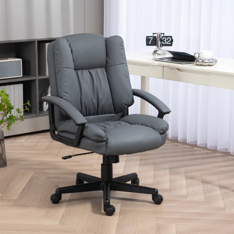 Ergonomic Mid Back Office Chair - Adjustable Height Computer Desk Chair with Swivel Rolling Wheels - Dark Grey for Home Study