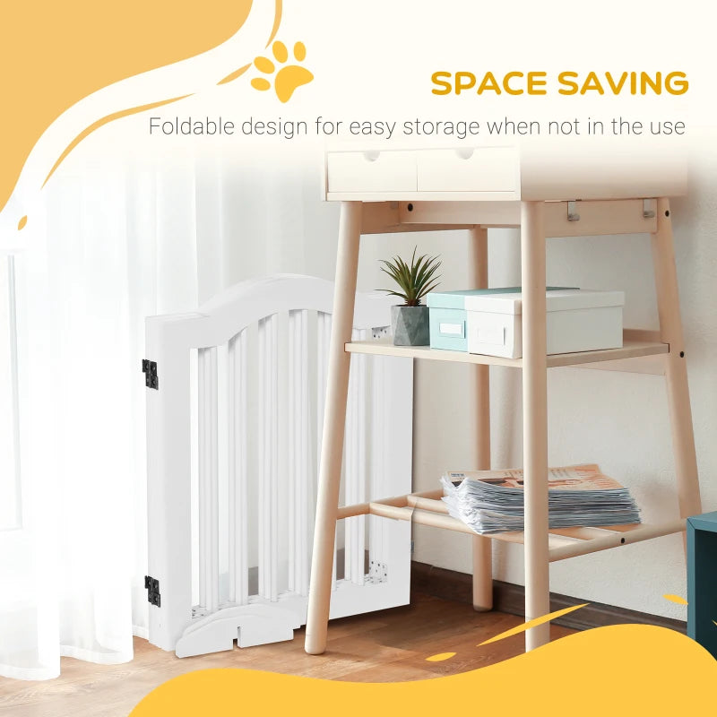 Freestanding 3 Panels Dog Gate with Support Feet - White Wooden Safety Barrier for Pets