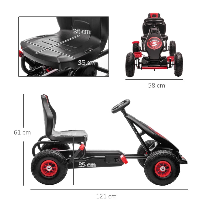 Kids Adjustable Seat Pedal Go Kart with Inflatable Tires for Outdoor Fun Red