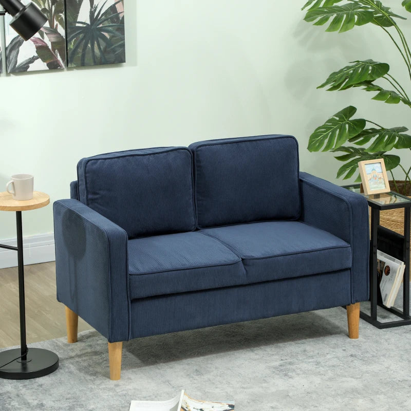 Small Blue Corduroy Two-Seater Sofa for Compact Living Spaces