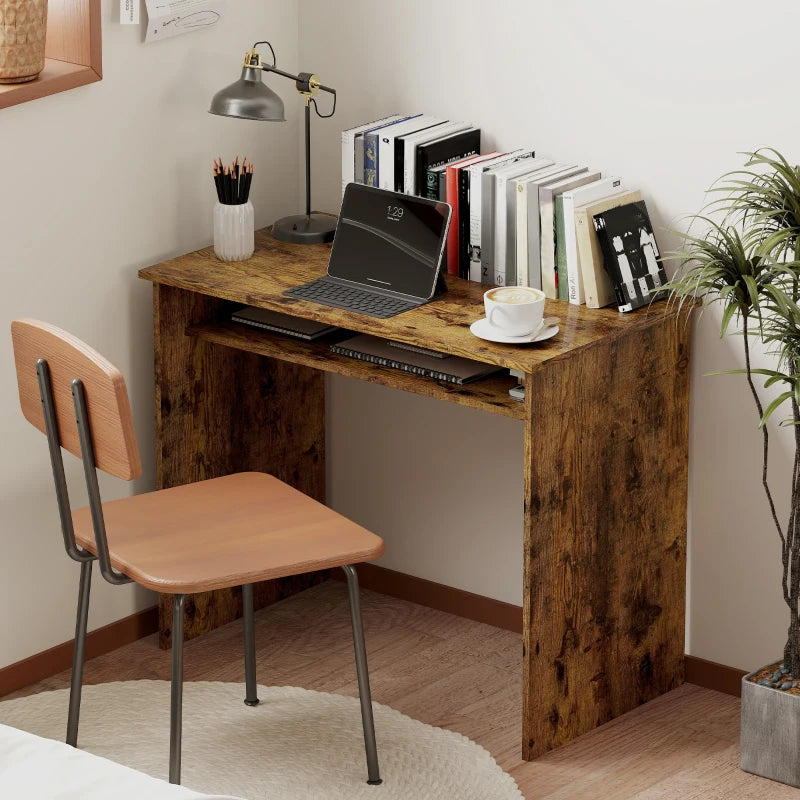 Stylish Boxy Work Desk with Shelf - Modern Wood-Effect Home Office Furniture for Productive Workspaces