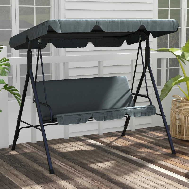 Grey 3-Seater Garden Swing Chair with Adjustable Canopy