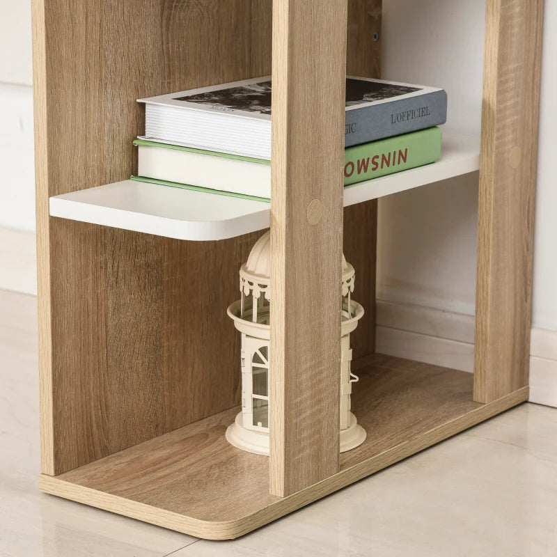 Modern Oak & White Computer Desk with 3-Tier Storage Shelf - Stylish Writing Desk for Home Office & Study