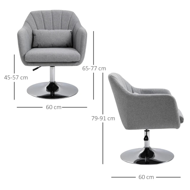Contemporary Swivel Linen Accent Chair with Adjustable Height and Lumbar Support for Living Room and Office, Light Grey