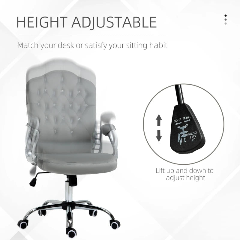 Vinsetto Grey Velvet-Feel Office Chair with Diamante Back - Stylish Ergonomic Design for Home & Office Use