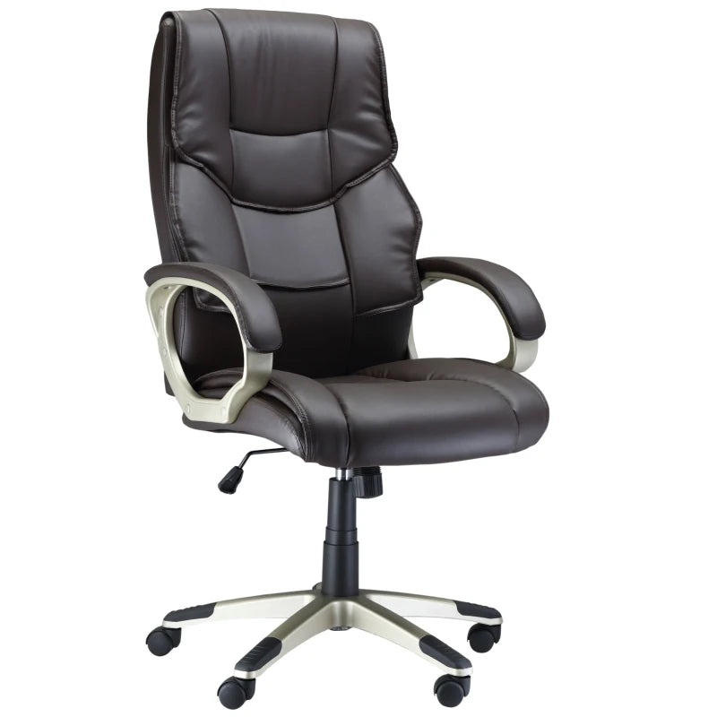 High Back Home Office Chair - Adjustable Faux Leather Desk Chair with Rocking Function in Brown