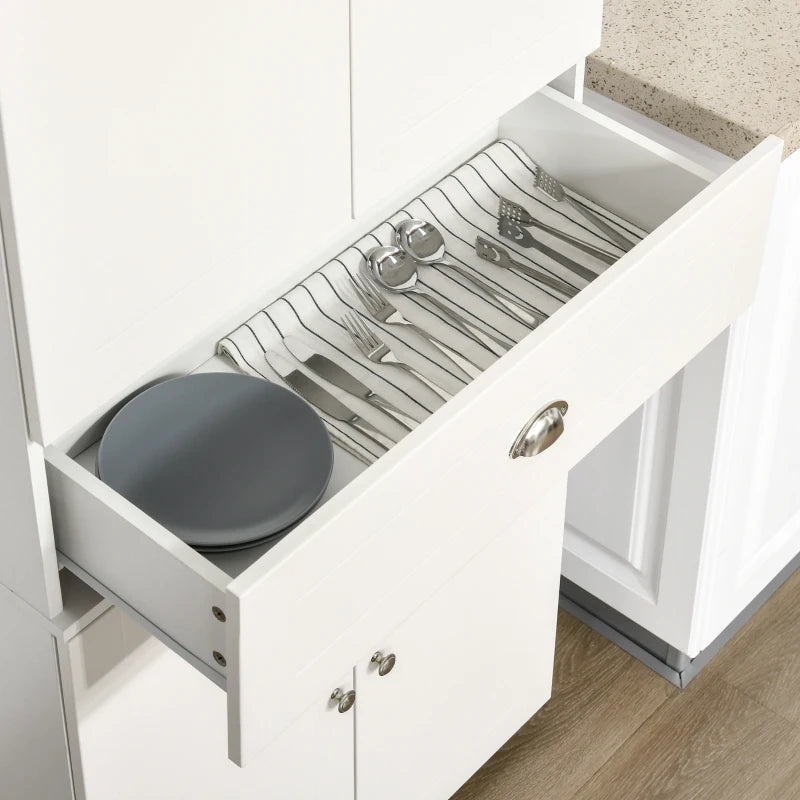 Freestanding Tall Kitchen Storage Cabinet with Drawer and Adjustable Shelves for Dining Room