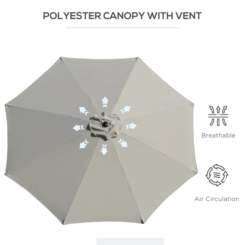 Light Grey 3m Tilt Garden Umbrella with Crank Handle