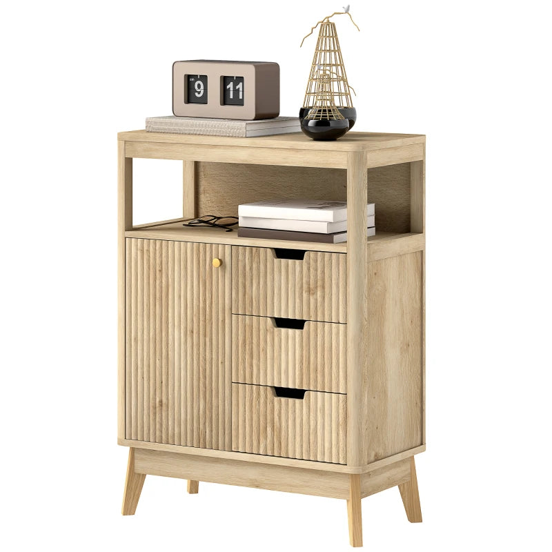 Elegant Small Sideboard with Drawers & Adjustable Shelf - Natural Wood Finish for Stylish Storage Solutions