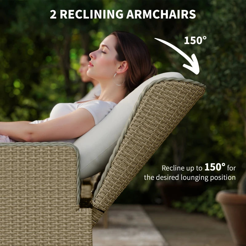 Five-Piece Light Grey Reclining Rattan Chair Set for Outdoor Relaxation