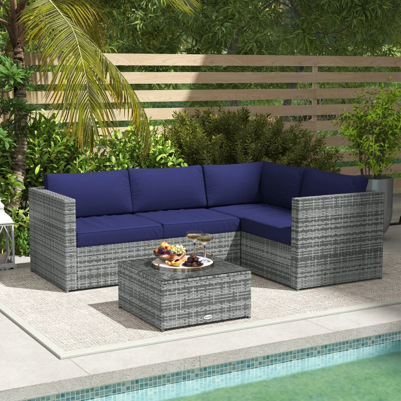 3 Piece Rattan Garden Furniture Set with Thick Cushions and Glass Top Coffee Table