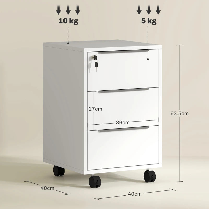 Secure White Three-Drawer Filing Cabinet with Lock - Ideal for Home Office Storage and Organization