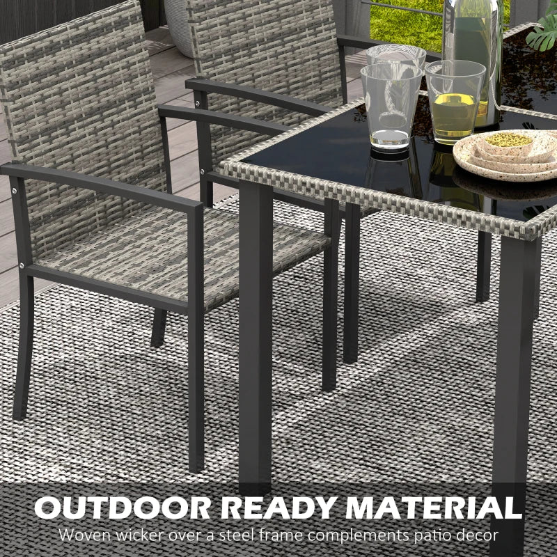 5-Piece Outdoor Dining Set with Glass Tabletop and 4 Chairs - Mixed Grey