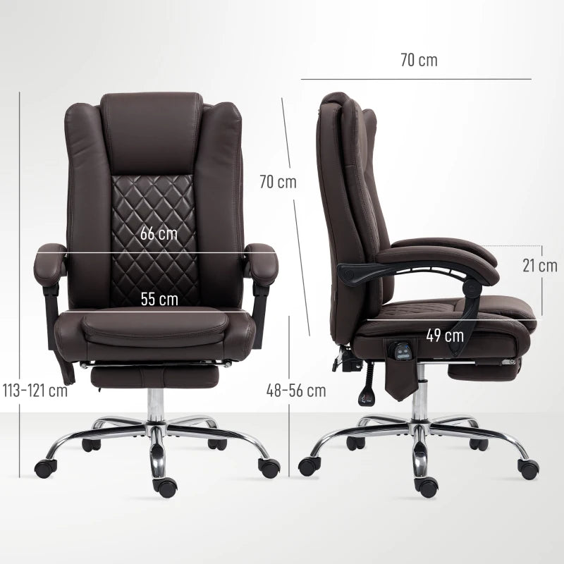Executive Office Chair with 6-Point Massage & Heat Function - Ergonomic Dark Brown Leather Design for Ultimate Comfort