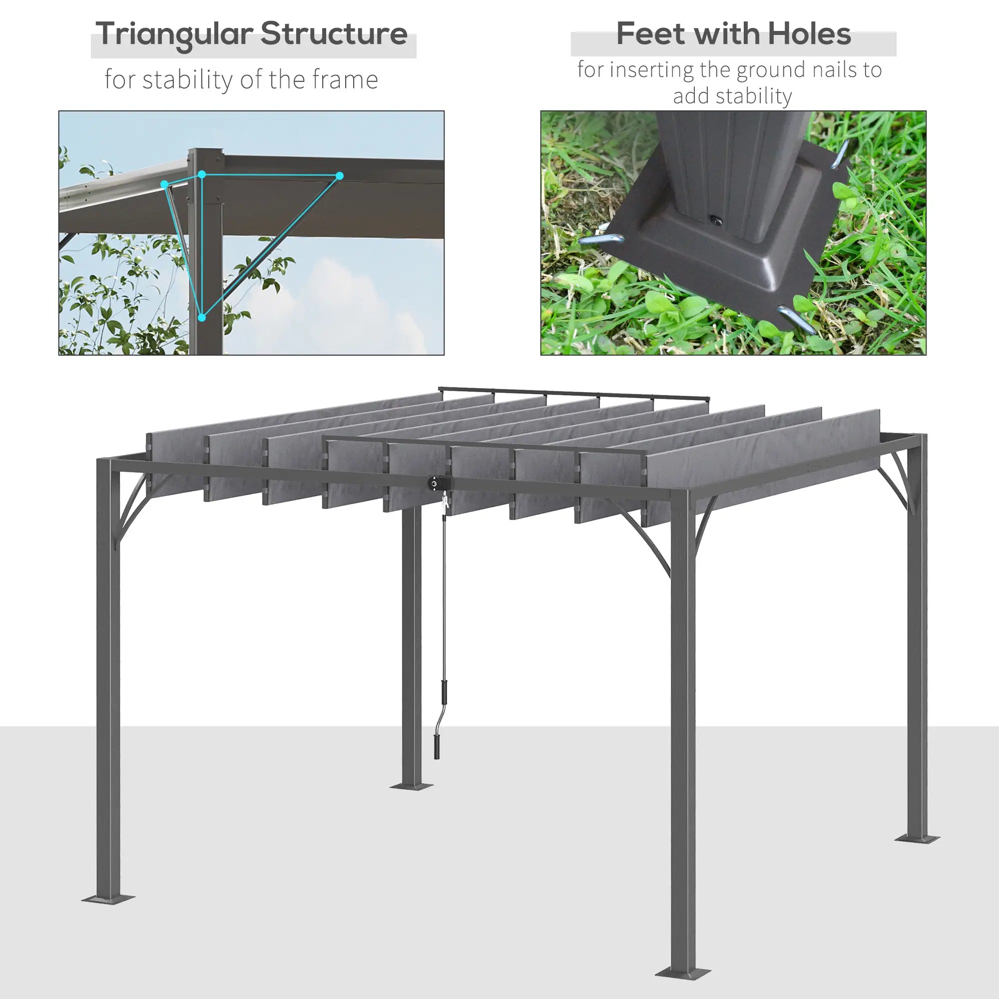 Grey Aluminium 3m x 3m Retractable Roof Patio Pergola - Hard Top/Heavy Duty Metal Pergola
