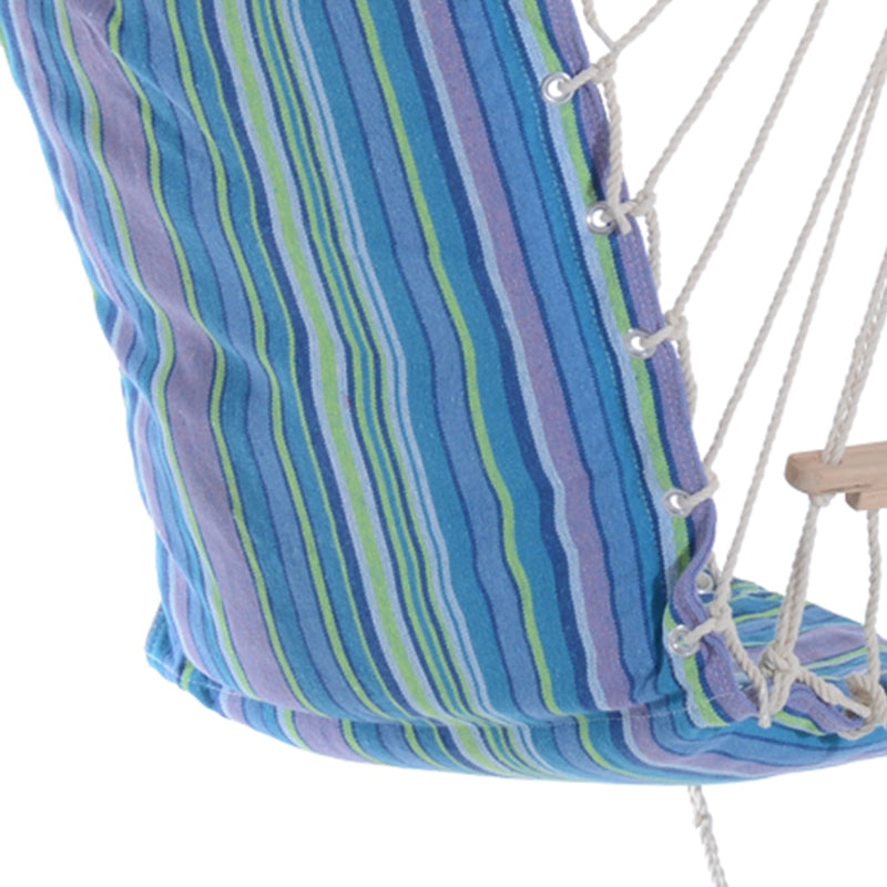 Blue Hanging Rope Hammock Chair with Padded Seat & Backrest