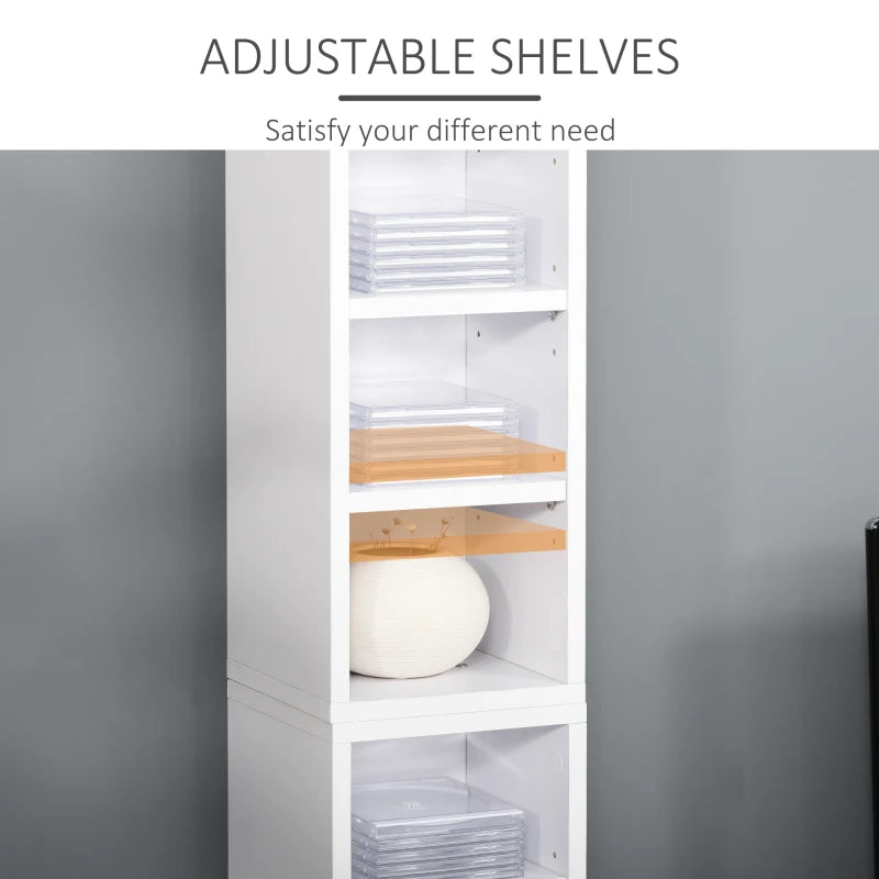 Set of 2 White CD Media Display Shelves - Adjustable Blu-Ray Tower Rack & Bookcase Storage Organizer