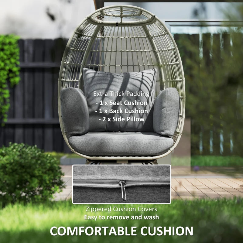 Stylish Rattan Egg Chair with Cushions and Pillows in Charcoal Grey for Outdoor Relaxation
