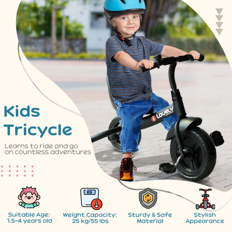 Kids Trike for Toddlers - 3-Wheel Ride-On Bicycle for Ages 1.5 to 4 Years - Black Tricycle