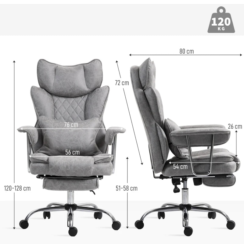 Leathaire Grey Reclining Office Chair with Lumbar Support Pillow - Ergonomic Comfort for Home & Office Use