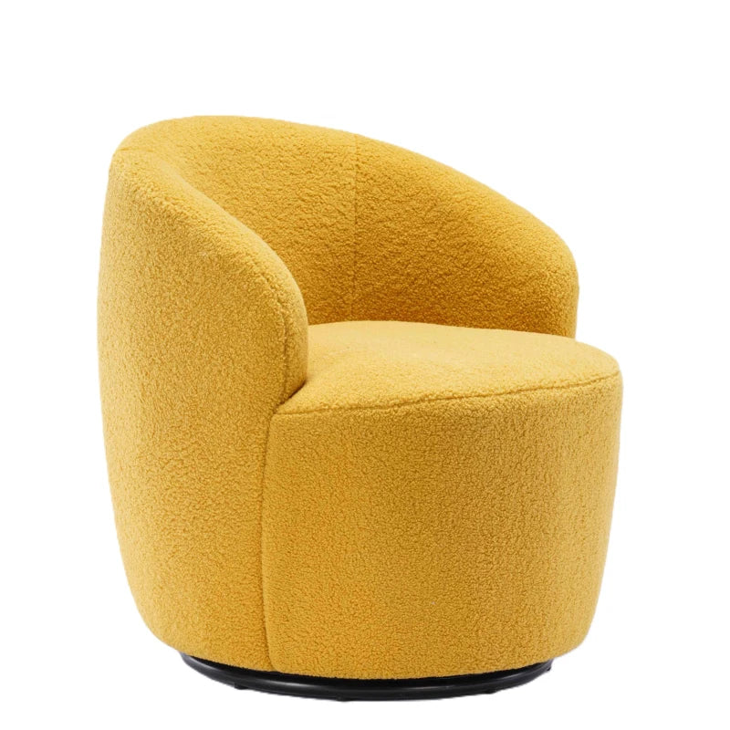 Yellow Teddy Fabric Swivel Armchair with 360° Rotation for Indoor Spaces, 64x64x71 cm