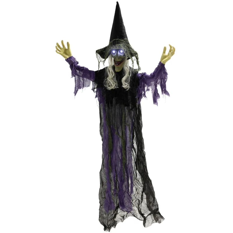 183 cm Life Size Animated Hanging Witch with Glowing LED Eyes - Spooky Halloween Decoration, Battery Operated Indoor Party Prop