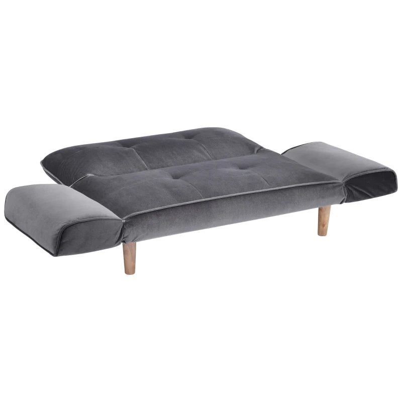 Grey 2-Seater Recliner Sofa with Wooden Legs, Multi-Position Sleeping Chair, Compact Design 125x61x70 cm
