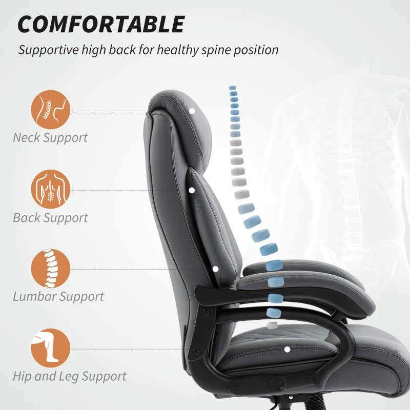 Super Padded Charcoal Grey Faux Leather Office Chair - Ergonomic Design for Comfort and Style in Home or Office