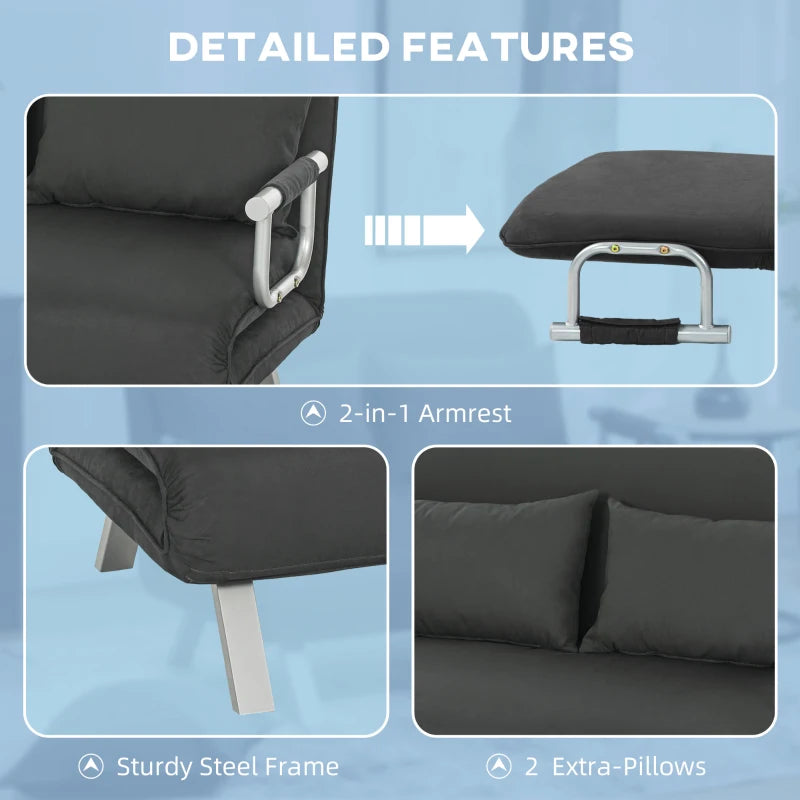 Charcoal Grey Two-Seater Click-Clack Sofa Bed for Stylish Living Spaces