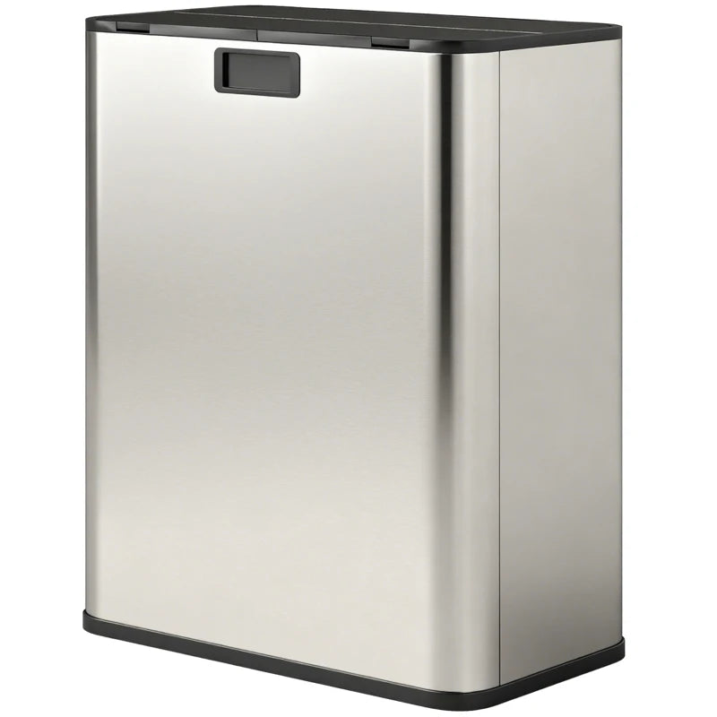 Dual Kitchen Bin with Soft-Close Butterfly Lid - 2x28L Stainless Steel Pedal Bin, Fingerprint-Proof for Recycling & Waste, Silver