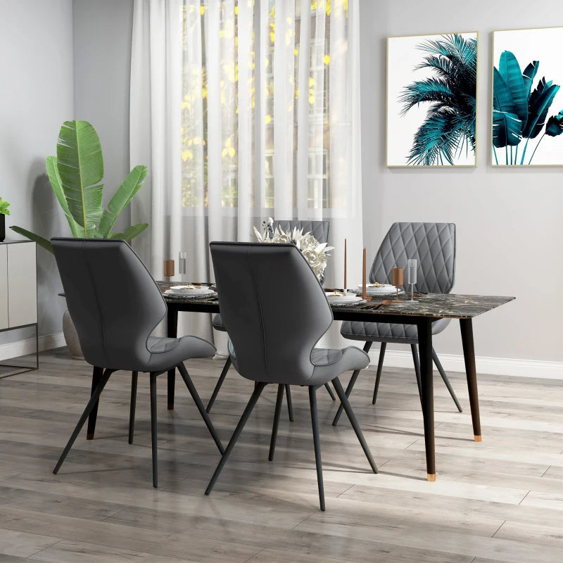 Set of 4 Grey PU Leather Dining Chairs with Metal Legs - Stylish Kitchen Seating for Modern Homes
