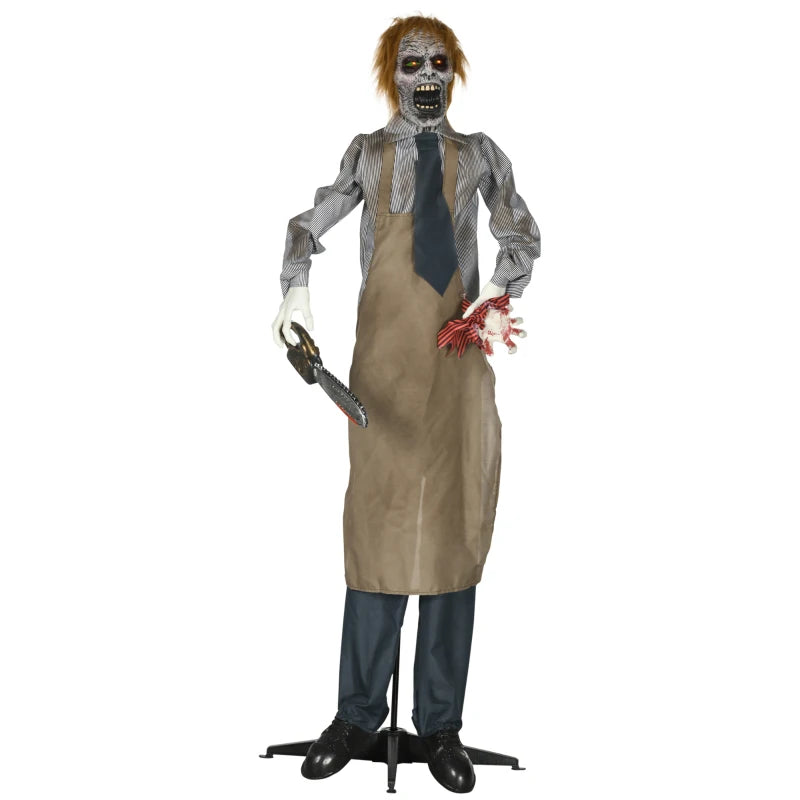 5.5ft Life-Size Chainsaw Killer Halloween Animatronic with Light-Up Eyes & Sound Activation – Scary Indoor Party Decoration