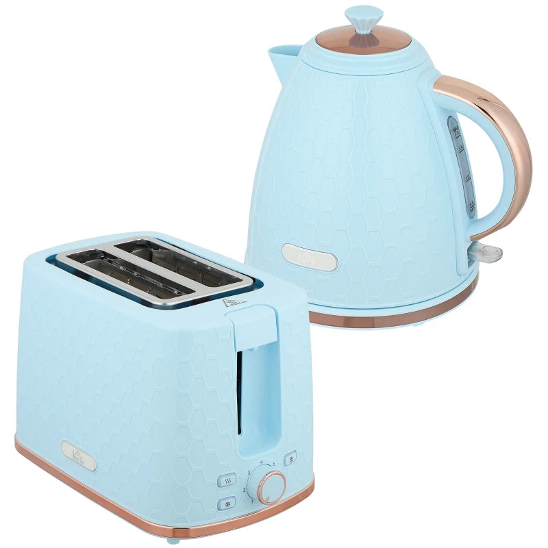 Light Blue 1.7L Fast Boil Kettle & 2 Slice Toaster Set - 3000W, Auto Shut Off, Browning Controls