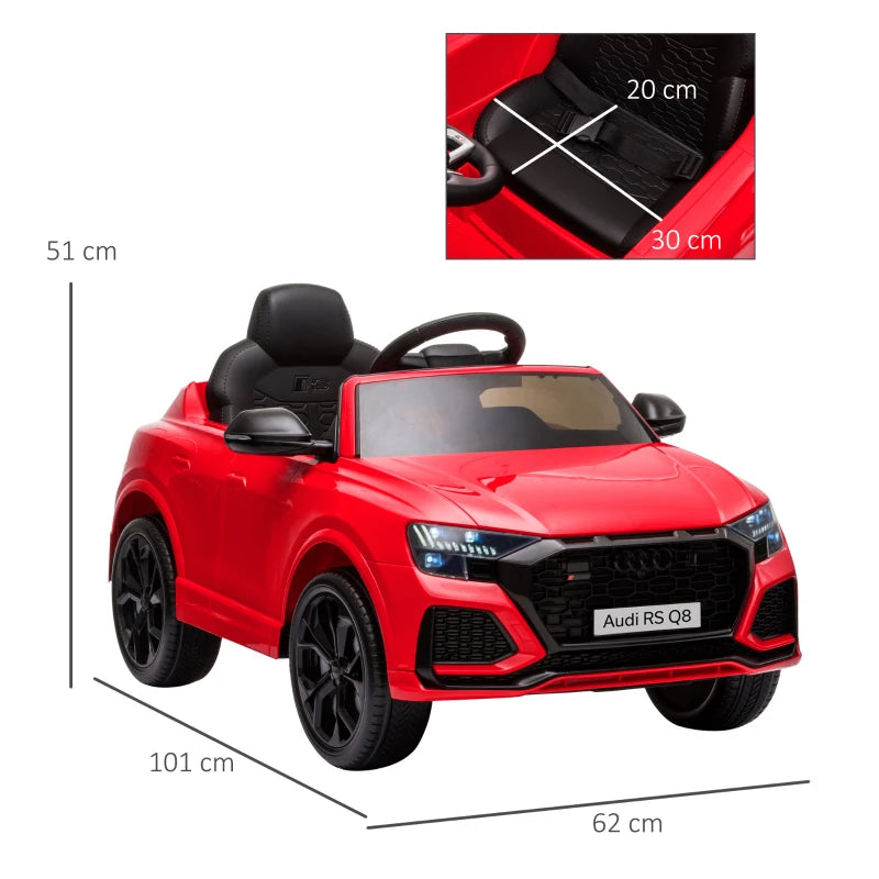 Audi RS Q8 Licensed Electric Ride-On Car for Kids, 6V Remote Control, 7Ah Battery, Bluetooth, Music, Red - Ages 3-5