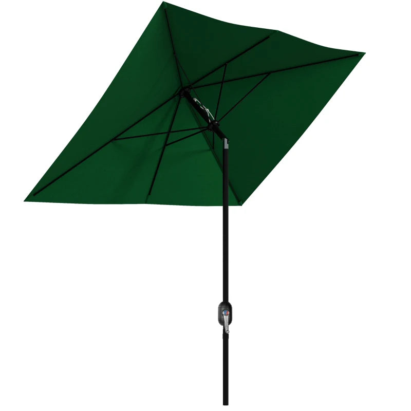 Green Rectangular Outdoor Market Umbrella with Crank Tilt, 6 Ribs, Aluminium Pole, 2x3m