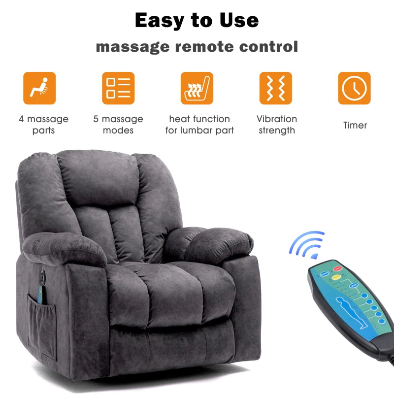 Ergonomic Power Massage Recliner Chair with Heat, Vibration, USB Ports and Safety Mechanism - Dark Grey