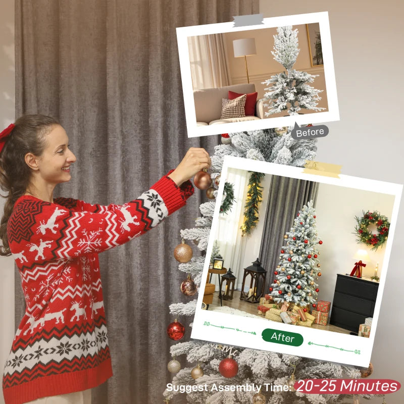 6ft Flocked Artificial Christmas Tree - Realistic Snowy Pine Look, Perfect for Holiday Decor, Easy Assembly, Indoor Use