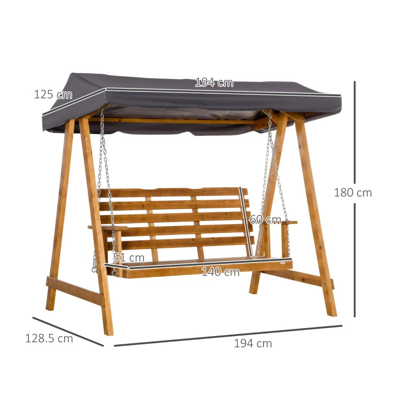 3 Seater Wooden Swing Bench With Adjustable Canopy