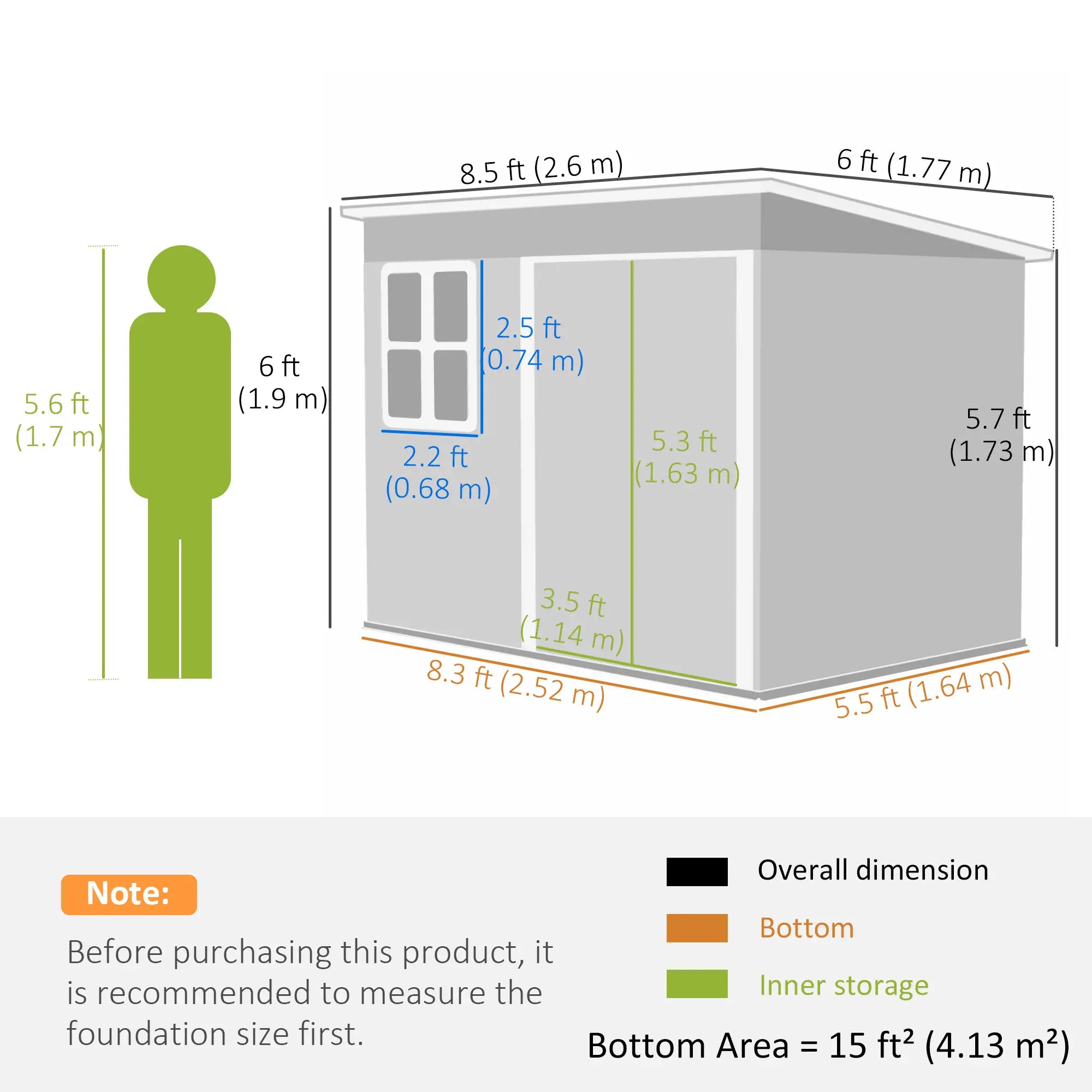 8.5ft x 6ft Green Metal Shed with Foundation Kit, Window, Lockable Wide Doors and Air Vents